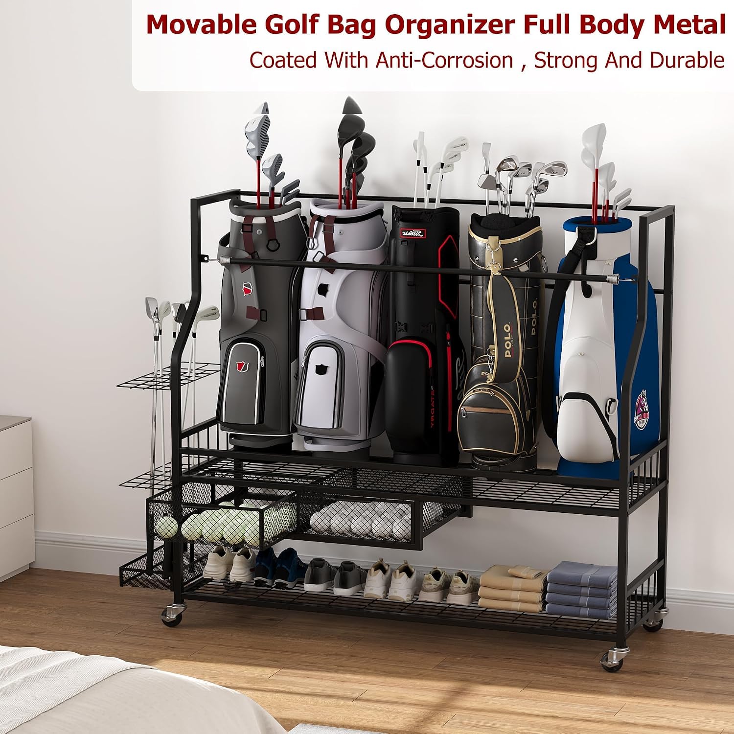 Golf Equipment Garage Organizer - Rak Penyimpanan Tas Golf, Rak Portabel
